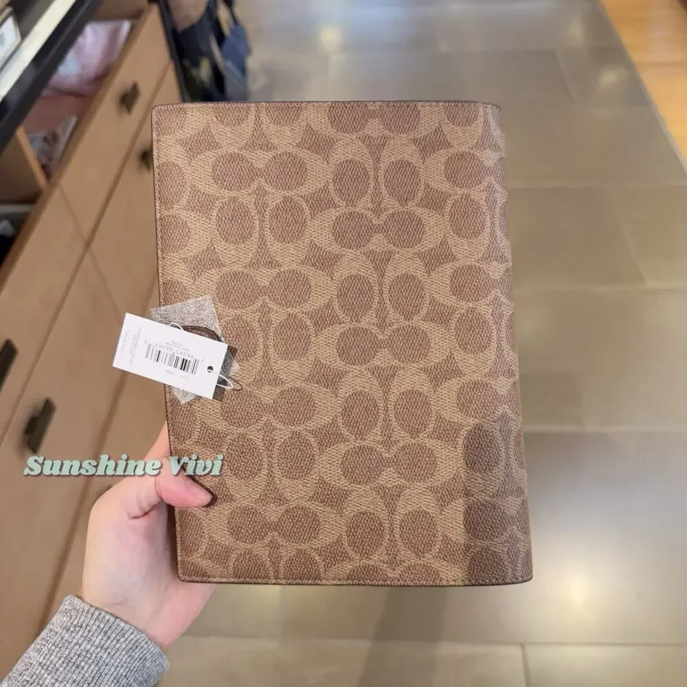 NWT Coach Snap Notebook cz198 Signature Canvas/Smooth leather Gold/Tan/Brown